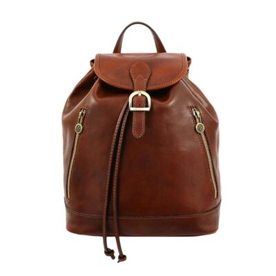 Tan Leather Backpack for Women - White Noise