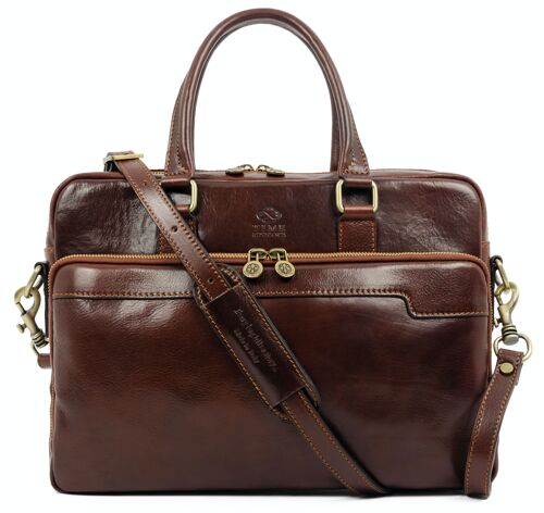 Leather Briefcase Laptop Bag Brown - Orlando