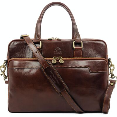 Leather Briefcase Laptop Bag Brown - Orlando