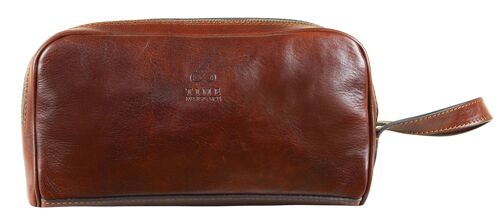 Italian Brown Leather Cosmetic Bag, Leather Grooming Bag - All the Kings Men