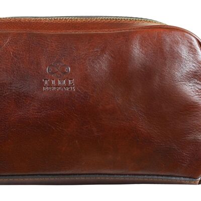 Italian Brown Leather Cosmetic Bag, Leather Grooming Bag - All the Kings Men
