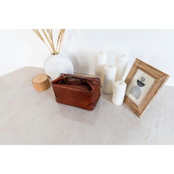 Trousse de toilette en cuir, trousse de toilettage en cuir, trousse de lavage - Feuilles d'automne 4