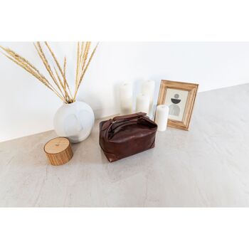 Trousse de toilette en cuir, trousse de toilettage en cuir, trousse de lavage - Feuilles d'automne 3