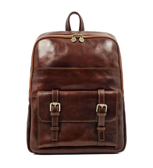 Brown Large Unisex Leather Backpack - The Divine Comedy