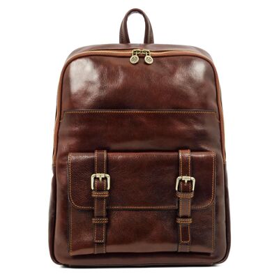 Brown Large Unisex Leather Backpack - The Divine Comedy