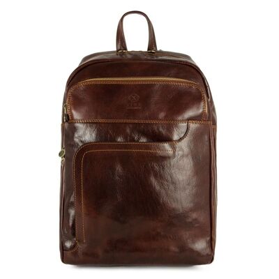 Brown Large Expandable Leather Backpack - L.A. Confidential