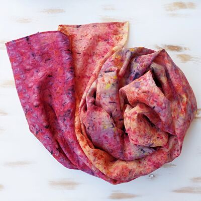 Hand-dyed silk scarf with natural dyes.