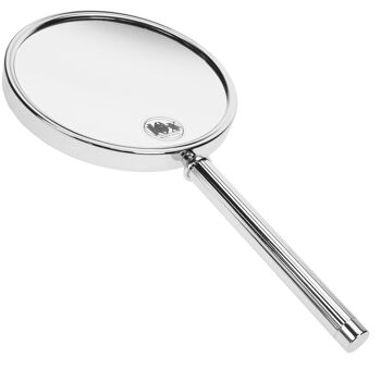 Miroir à main en métal, chromé, avec grossissement 10x et 1x, Ø 13 cm, longueur : 28,5 cm 2