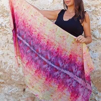Hand-dyed silk scarf with natural dyes.