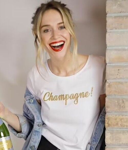 T-shirt femme Champage ( effet paillettes ) - Cadeau Noël