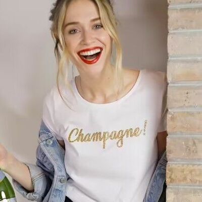Champage Damen-T-Shirt (Glitzereffekt) – Weihnachtsgeschenk