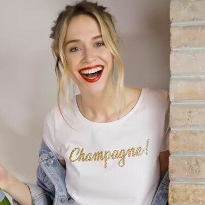 T-shirt femme Champage ( effet paillettes ) - Cadeau Noël