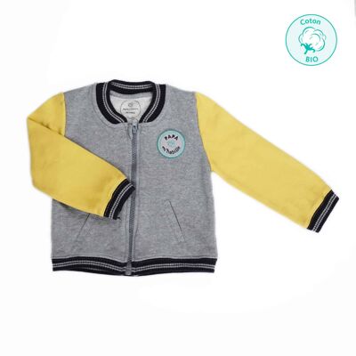 Teddy sweatshirt “Tchouk” gris et jaune moutarde