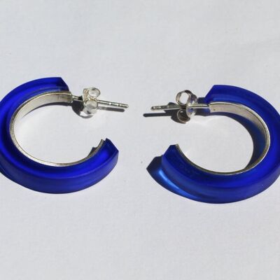 Silver creole earrings SOUL BOTTLE blue