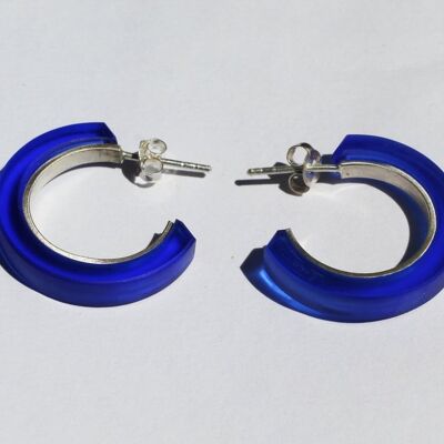 Silver creole earrings SOUL BOTTLE blue