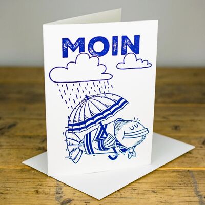 Maritime Grußkarte MOIN – Fischschwarm Klappkarte Handgedruckt mit Umschlag