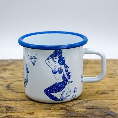 Enamel mug - retro metal mug with mermaid or whale - mermaid