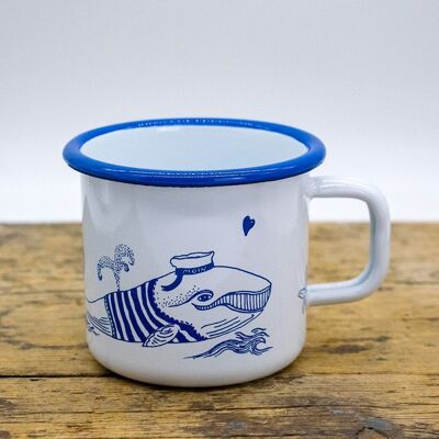 Emaille Tasse - Retro Metallbecher mit Meerjungfrau oder Wal - Wal