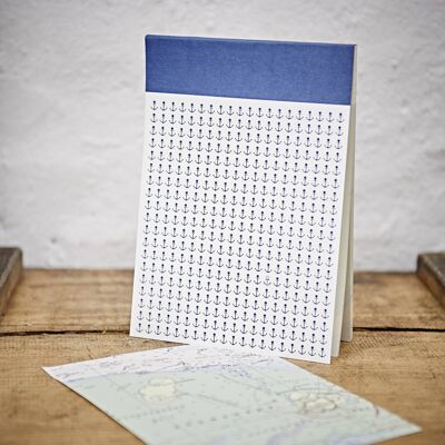 Notepad on nautical chart in DinA5 - anchor pattern