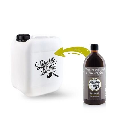 Bidon 5L. Savon noir liquide multi-usages concentré 100% olive.  Sans Parfum.