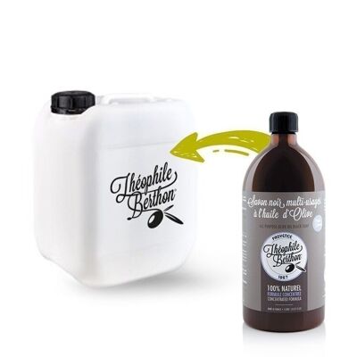 Can 5L. 100% olive concentrated multi-purpose liquid black soap. Lavender fragrance.