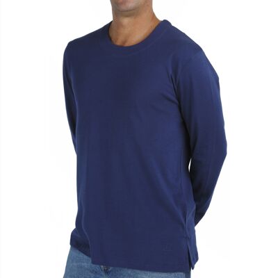Camiseta Manga Larga Cuello Redondo en Pima Orgánico para Hombres Azul