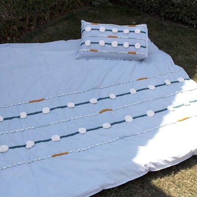Aquafarbener handgefertigter Bettbezug aus Baumwolle Boho-Bettwäsche