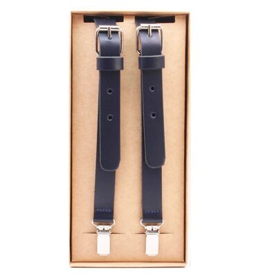 Navy Blue Leather Suspenders