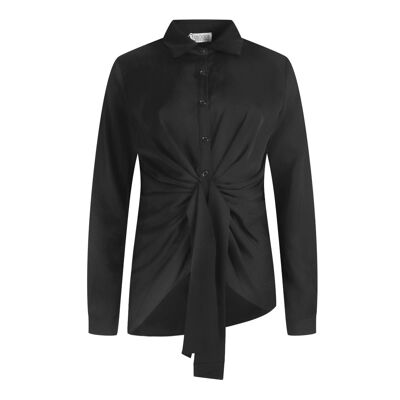 Chiara Zwarte Blouse met Plooidetail en Flap