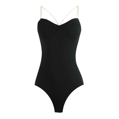 Nina Zwarte Bodysuit met Strass Steentjes