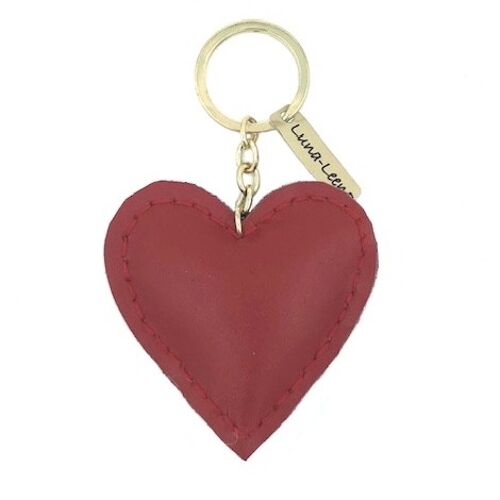 sustainable red heart keychain - 100% leather - handmade in Nepal - heart leather keychain