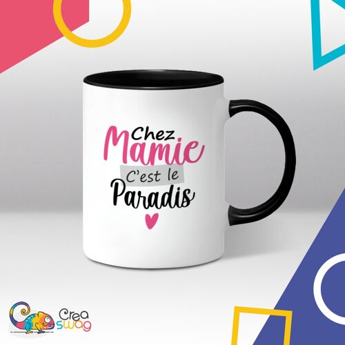 Mug noir Chez mamie c'est le paradis