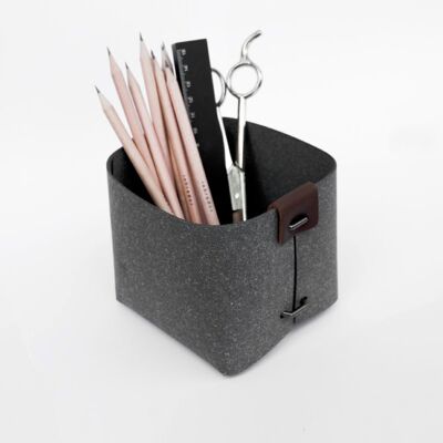 Vide-poche de bureau en cuir recyclé - Marron chocolat