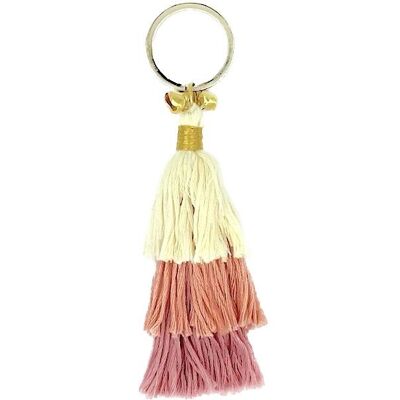 porte-clés pompon durable vieux rose - coton bio - fait main au Népal - cintre sac - porte-clés pompon vieux rose