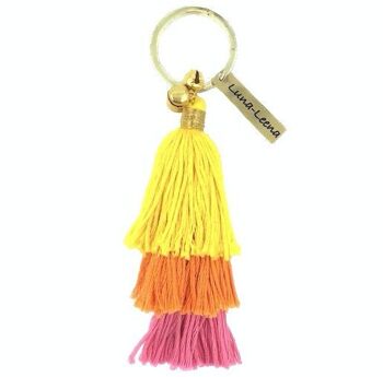 porte-clés à pompon durable jaune - coton biologique - fait main au Népal - cintre de sac - porte-clés à pompon 1