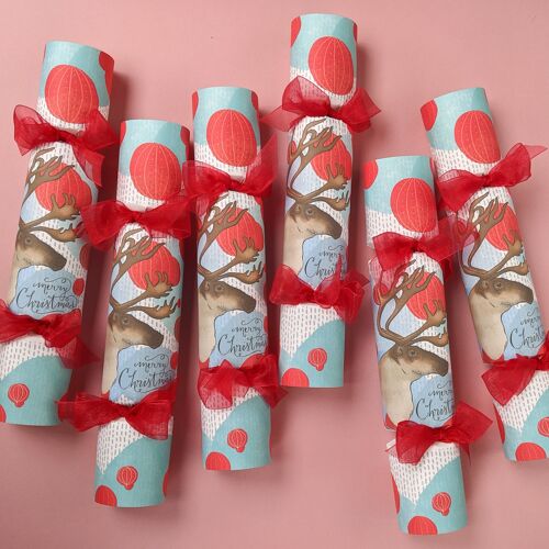 Winter Reindeer Festive Christmas Crackers Box of Six - Modelling Balloons + Origami