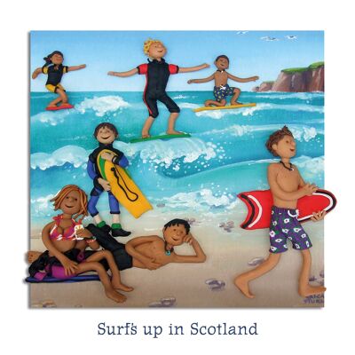 Surf's up in Scotland, tarjeta cuadrada en blanco de 150 mm