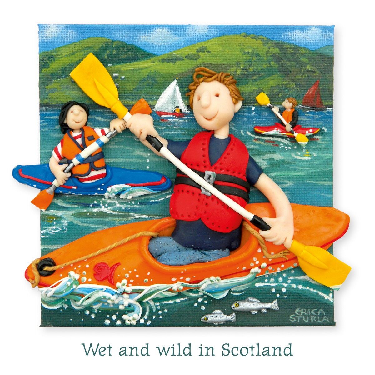 Húmedo y salvaje en Escocia, tarjeta cuadrada en blanco de 150 mm