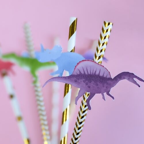 Dinosaur Party Straws Gold and White - Pack of 10