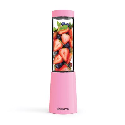 Mini batidora Detoximix rosa - En caja 2 botellas de transporte con tapón y recetario