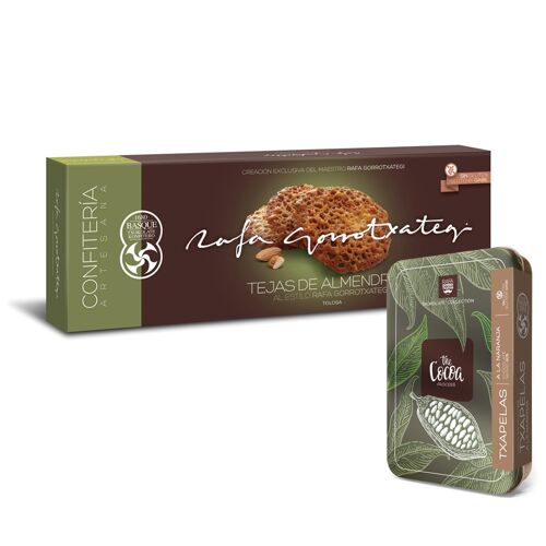 Lote 1: Tejas de Almendra 75gr + Chocolatinas "Txapelitas" a la mandarina