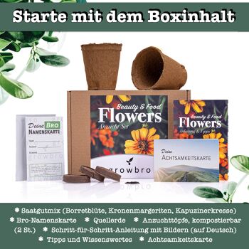 growbro - FLOWER POWER - Kit de culture de fleurs comestibles, votre mélange de graines pour fleurs comestibles et comme graines de prairie d'abeilles 2