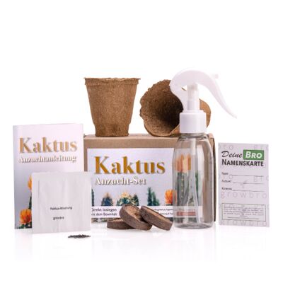 growbro Kaktus Anzuchtset inkl. Sprühflasche, Geburtstagsgeschenk, Geschenke für Frauen & Männer, Gastgeschenk, Zimmerpflanzen, Cactus