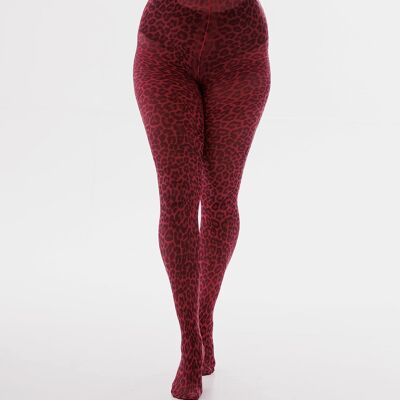 Small Leopard Printed Tights-Burgundy