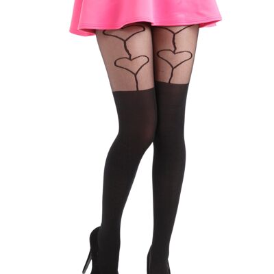 Oversize Heart Suspender Tights - Clearance-Black
