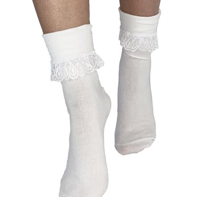 Cotton White Ankle Sock with Lace Frill