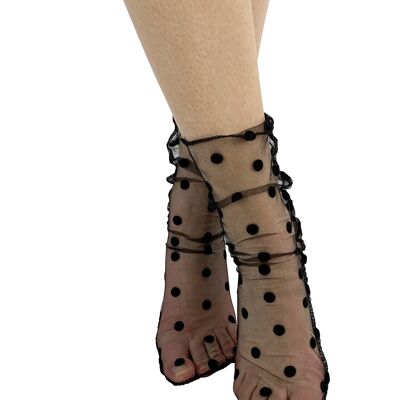 Tulle Ankle Socks with Dots - Clearance Black