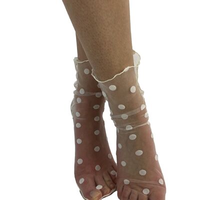 Tulle Ankle Socks with Dots - Clearance White
