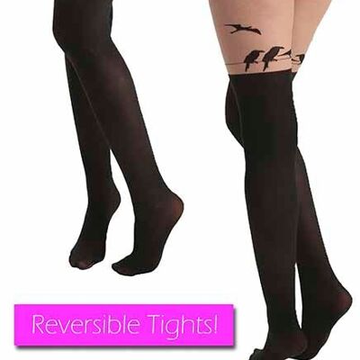 Bird Over The Knee Smoothing Tights-Black/Nude