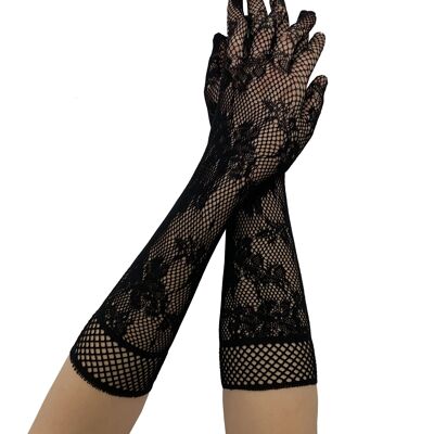 Fishnet Floral Gloves-Black